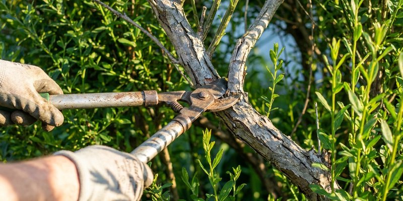 Jardinero podando una Genista con tijeras tras la floración