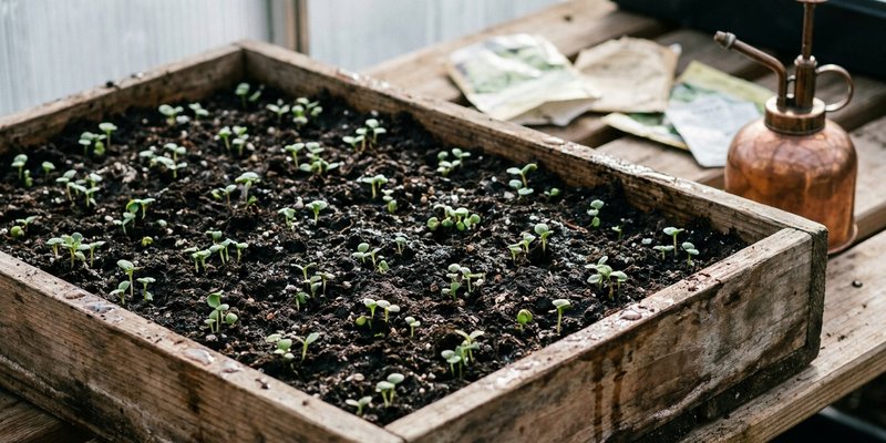 Semillero de Gomphrena germinando a finales de invierno