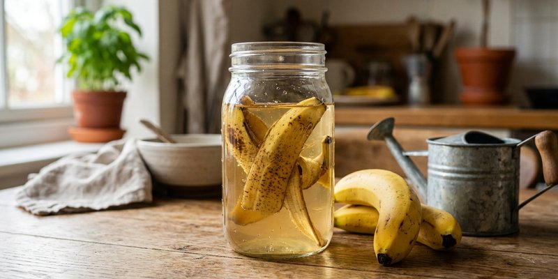 Te de cascara de platano casero para fertilizar la Corona de Cristo